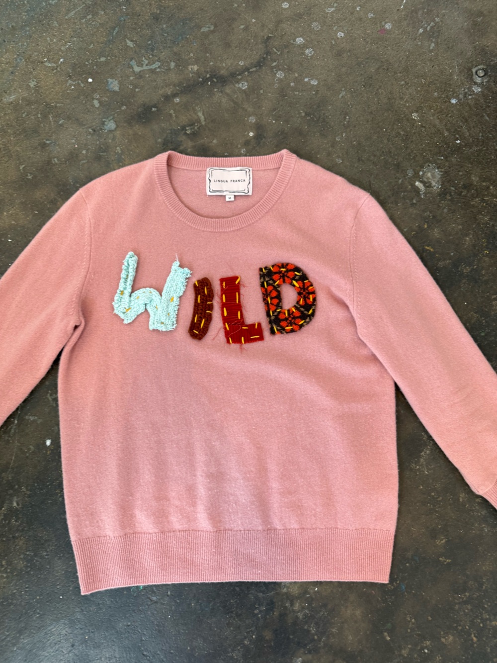 Womens Pink Embroidered Appliqué Sweater - Lingua Franca